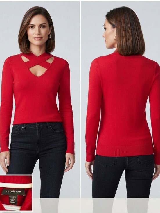 le chateau Sweaters - le chateau Crimson Red Crisscross V-Neck Sweater